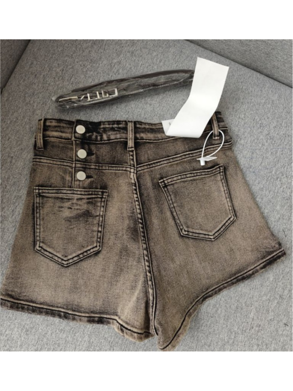 Vintage Wash Denim Shorts with Belt | High Rise Curved Hem Shorts | Y2K Casual